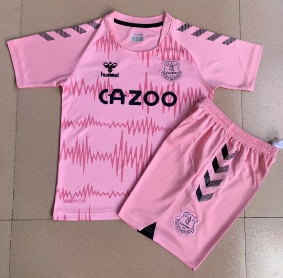 Kids Everton Pink Goalkeeper Soccer Youth Kits Shirt With Shorts 2020/21